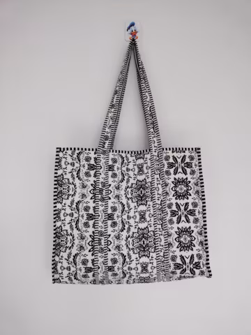 Quilted Cotton Tote Bag: Large Reversible Ethnic Print Market Bag, Made by Indian