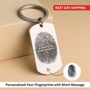 Personalised Fingerprint Memorial Keychain, Custom Engraved Remembrance Keyring with Fingerprint & Message, Stainless Steel Keepsake Gift