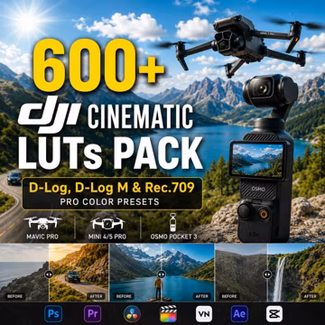 600+ DJI Cinematic LUTs Pack | D-Log, D-Log M, Rec.709 Color Presets for Footage