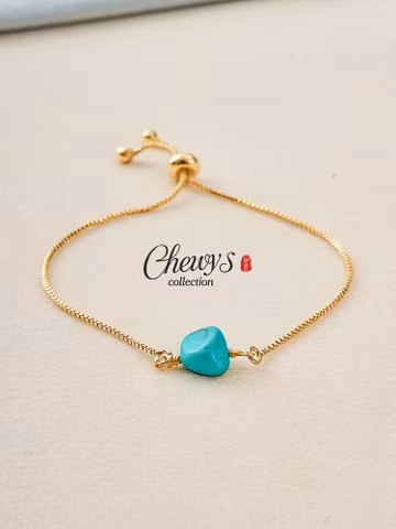 Natural Turquoise Beaded Bracelet: Adjustable Gold/Silver Plated Chain/December Birthday Gift