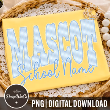 Custom Mascot Name PNG, Blue Seersucker Mascot Shirt Design, Custom School Name PNG, School Spirit Sublimation File