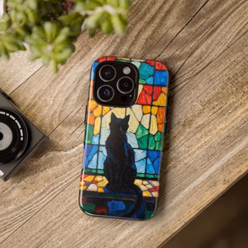 Stained Glass Black Cat Art Case - Vibrant Mosaic Impasto Design