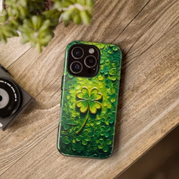 Lucky Shamrock Phone Case: Green Clover Textured Art Cover