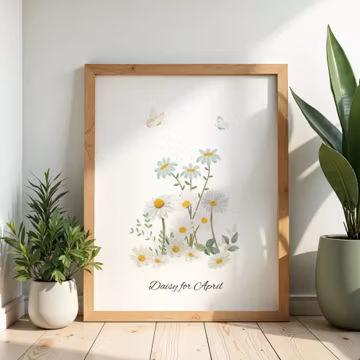 April Birth Flower Print, Daisy Floral Nursery Wall Decor, Botanical Printable Digital Download