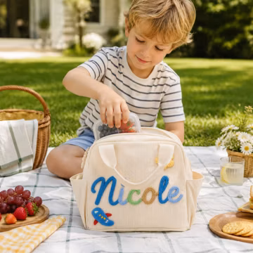 Personalized Handmade Yarn Name Lunch Bag, Toddler Lunch Bag with Name, Custom Insulated Lunch Box, School Essentials, Back to School Gift
