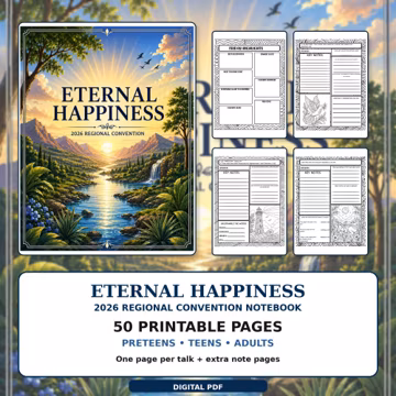 Eternal Happiness TEEN Convention Notebook, JW Teen Activity Book, Regional Convention Notes, Preteen Adult Printable PDF