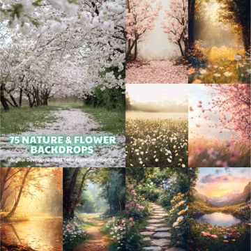Flower Field Photography Backdrops: 75 Nature Digital Backgrounds (JPG Download)
