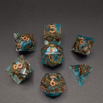 Forgotten Depths Dice Set for DND, Ancient Ocean Resin Dice with Tentacle Core, Ruins Inspired RPG Dice, Polyhedral Tabletop Dice