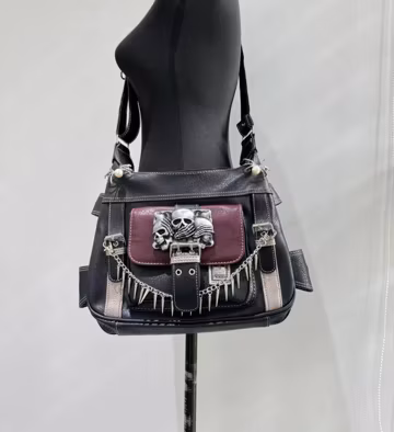 Y2K Punk Skull Patch Messenger Bag: PU Leather Crossbody