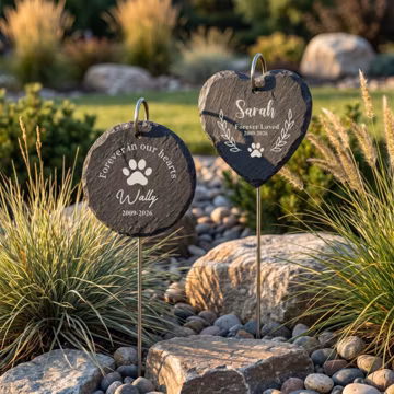Personalized Pet Memorial Garden Stone with Stake, Dog Cat Grave Marker, Outdoor Remembrance Gift