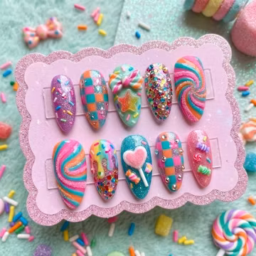 Candy Land Press on Nails | Kawaii Sweet Treat Nail Art | Colorful Lollipop Fake Nails | Decora Style Mani | Custom Sprinkle Press Ons