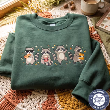 Embroidered Raccoon Sweatshirt – Goblincore Animal Lover Gift, Cozy Snack Gremlin Tee