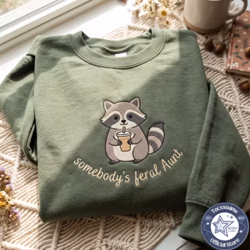 Somebody’s Feral Aunt Embroidered Sweatshirt, Auntie Gift, Promoted to Aunt Pregnancy Reveal Shirt