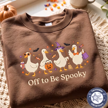 Embroidered Off to Be Spooky Sweatshirt, Just a Goose Shirt, Skeleton Goose Tee