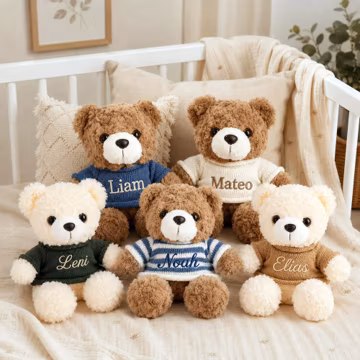 Personalized Teddy Bear Plush with Embroidered Name, Custom Soft Bear Stuffed Animal, New Baby Welcome Gift, Toddler Birthday Keepsake