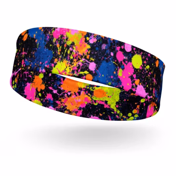 Retro Black & Neon Paint Splatter Headband – Soft, Stretchy, Moisture-Wicking, Activewear Hair Band for Workouts, Yoga, and Festivals