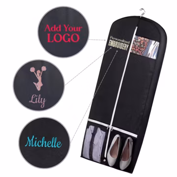 Personalized Black Garment Bag – Travel Suit Storage with Mesh Pockets