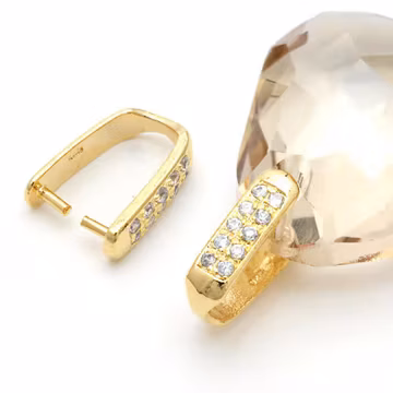 PS-028-GD / 2 Pcs - CZ Square Pinch Bail for Necklace, Large Pinch Bail Pendant Connector, Gold Plated over Brass / 4.2mm x 14mm