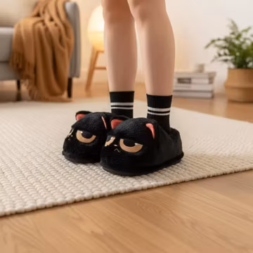 Winter Black Cat Slippers Women Men Indoor Fuzzy Kitten Shoes for Cat Lovers