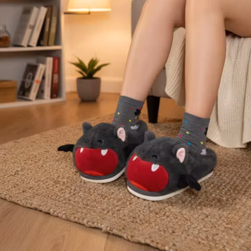 Grumpy Bat Slippers: Fuzzy Plush Winter Shoes
