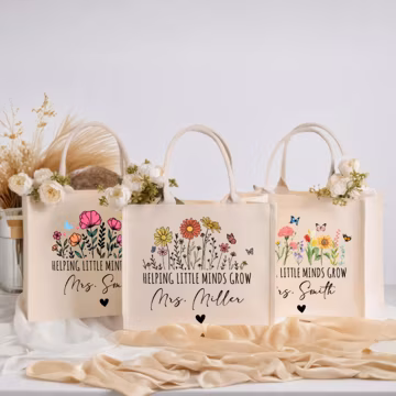 Personalized Birth Flower organic cotton tote bag,Teachers' Day gifts,Back to school gifts,Custom Canvas Tote,Teacher Appreciation Gift