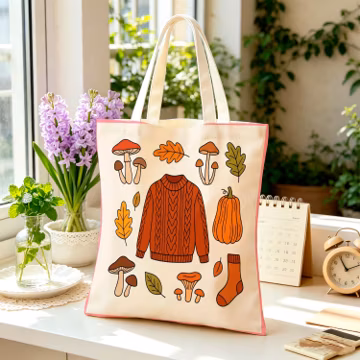 Autumn Mushroom Tote Bag, Cottagecore Woodland Market Bag, Nature Lover Gift, Fall Book Tote, Cozy Forest Inspired Everyday Bag