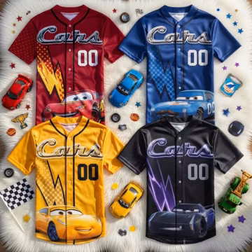 Custom Disney Cars Baseball Jersey for Kids, Lightning McQueen Mater Cartoon Jersey, Cars Birthday Gift for Kids, Racing Car Kids Jersey Y2K