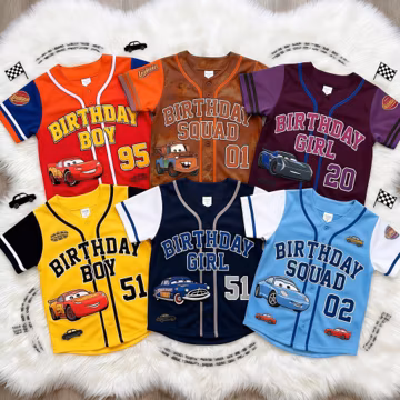 Custom Disney Cars Baseball Jersey for Kids, Lightning McQueen Mater Cartoon Jersey, Cars Birthday Gift for Kids, Racing Car Kids Jersey Y2K
