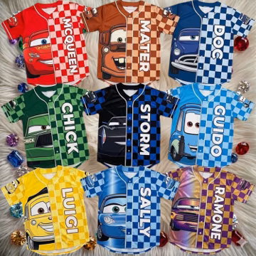 Custom Disney Cars Baseball Jersey for Kids, Lightning McQueen Mater Cartoon Jersey, Cars Birthday Gift for Kids, Racing Car Kids Jersey Y2K
