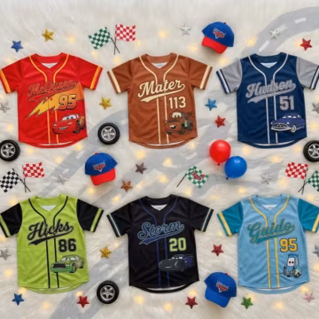 Custom Disney Cars Baseball Jersey for Kids, Lightning McQueen Mater Cartoon Jersey, Cars Birthday Gift for Kids, Racing Car Kids Jersey Y2K