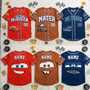 Custom Disney Cars Baseball Jersey for Kids, Lightning McQueen Mater Cartoon Jersey, Cars Birthday Gift for Kids, Racing Car Kids Jersey Y2K