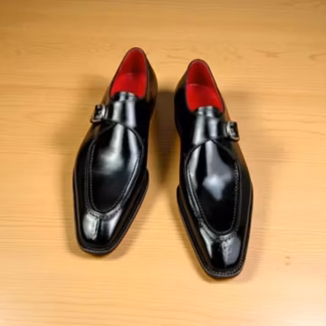 Handmade Black Leather Monk Strap Oxford Shoes: Bespoke Formal Dress Shoes