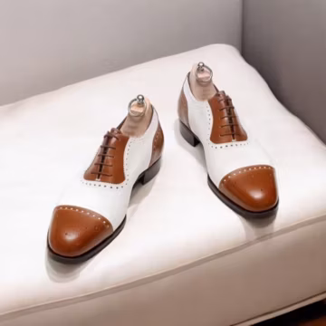 Handmade Two-Tone Leather Oxford Brogue Shoes: Men's Cap Toe Formal Dress Shoes