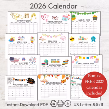 2026 printable 12 month calendar pdf download printable new year 2026 calendar planner page decorative wall calendar page 2026 downloadable