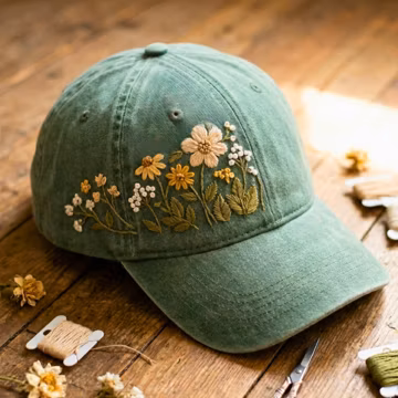 Embroidered Daisy Baseball Washed Cap, Washed Cotton Summer Hat For Women