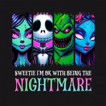 Sweetie I’m Okay Being Nightmares Png, Halloween Nightmare Png, Horror Friends Png, Killer Friend Png, Scary Movie Png, Neon Halloween Png