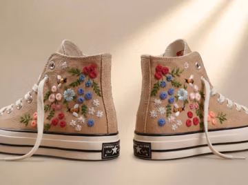 Custom Converse Embroidery Shoes, Small Flower Embroidered Converse 1970s, Colorful Roses, Bees Embroidery Sneakers Custom