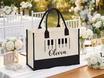 Personalized Piano Tote Bag, Custom Name Music Gift For Pianist, Piano Lesson Recital Bag, Music Teacher Everyday Carry