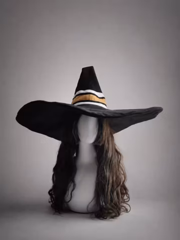 Handmade Witch Hat with Long Wig for Halloween Cosplay Costume