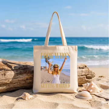 Personalized Bachelorette Tote Bag, Custom Photo Bride Bag, Look Who's Getting Married Photo Bag, Team Bride Bag, Bridal Shower Gift