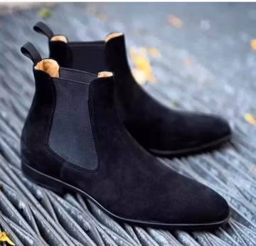 Handmade Men's Shoes Black Classic Suede Leather Chelsea Formal Wedding Boots