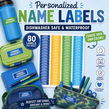 Back To School Name Labels - Personalized Waterproof Name Labels - Dishwasher Safe Labels - Name Labels For Daycare - Waterproof Labels