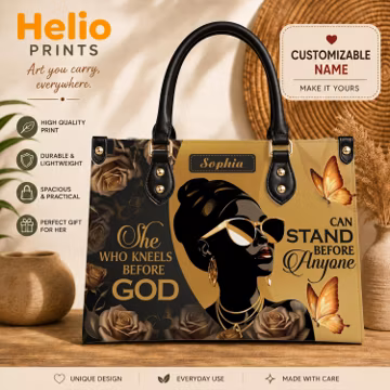 Personalized Christian Black Woman Handbag, She Who Kneels Before God Purse, Faith Gift for Her, African American Tote Bag