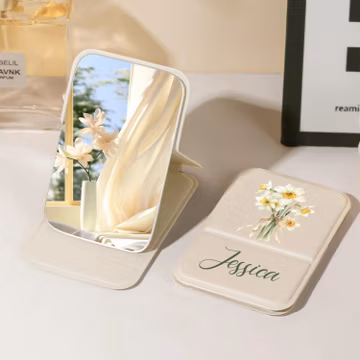 Personalized square makeup mirror, pocket mirror with custom name and logo, bridesmaid gift, folding makeup mirror, travel makeup mirror