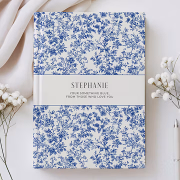 Something Blue Gift for Bride, Letters to the Bride Journal, Something Blue Journal, Blue Wedding Day Gift, Custom Wedding Toile Notebook