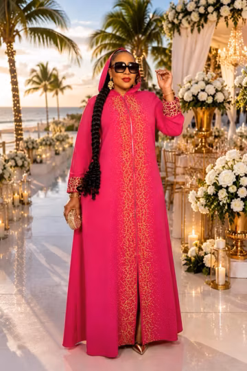 Pink Rhinestone Hooded Kaftan Maxi Dress Summer Wedding Guest Birthday Party Gala Cocktail Reception Bubu Abaya Formal Occasion