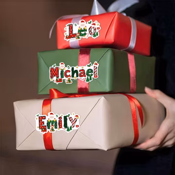 Personalized Name Christmas Stickers Custom Christmas Theme Cartoon Name Tags Name Labels for Gift Box/Christmas Gift for Kids/Family(28PCS)