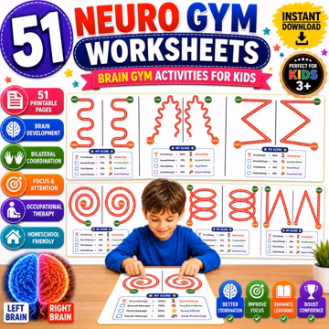 51 Brain gym worksheets, Brain gym worksheet, Brain gym printable, brain gym, child development, therapist resource, brain gym exercises