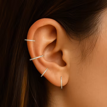 14K Solid Gold CZ Clicker/Hinged Hoop Earring/Conch Helix Cartilage Ring/Septum Tragus Piercing/Rook Daith Nose Ring/Cluster Clear CZ Hoop