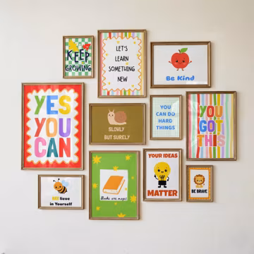 Set of 20 Classroom Gallery Prints, Classroom Dรฉcor, Growth Mindset, Motivational Quotes, Educational Poster, Elementary School Poster